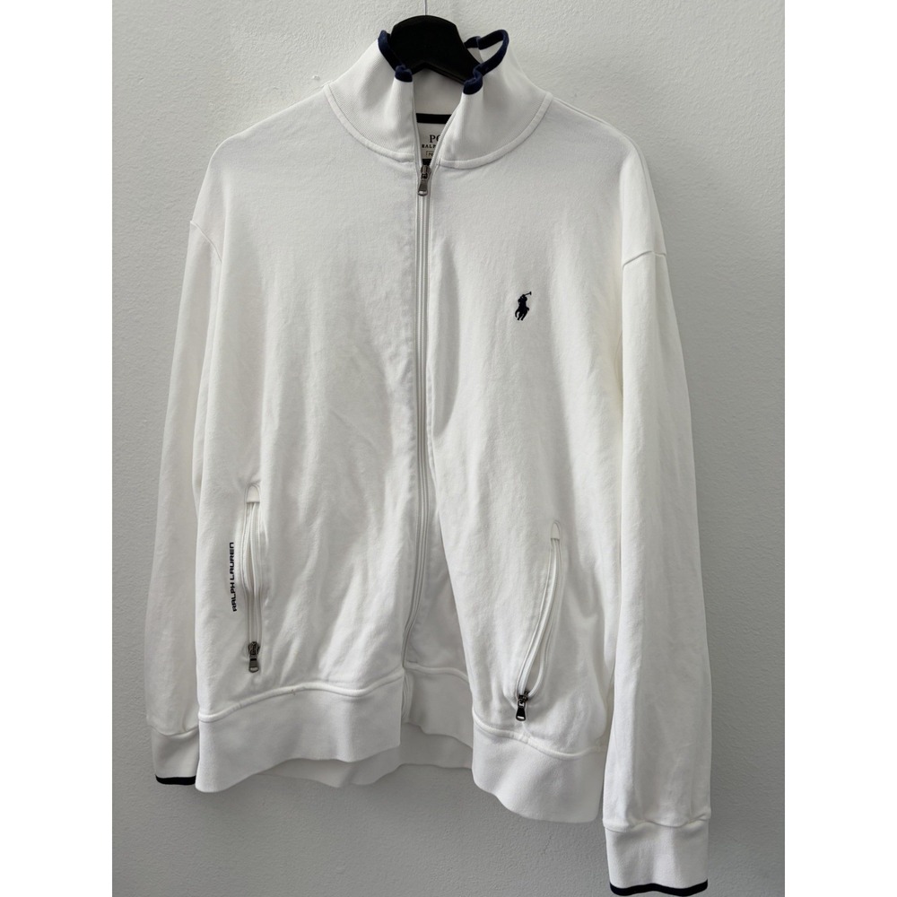 Polo Ralph Lauren Performance Men Full Zip Track Jacket White Navy Blue Logo M